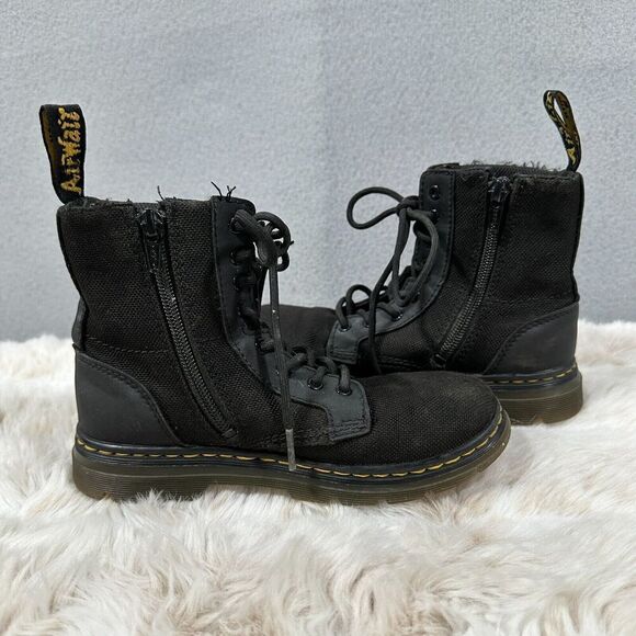 Dr. Martens Boots Kids 1 AirWair Junior Combs‎ Black Canvas Lace Up Side Zip - Picture 7 of 9